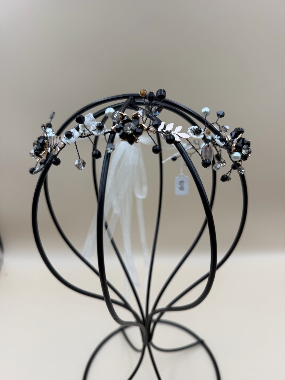 NWT Black & White Floral Crystal Bridal Hair Vine